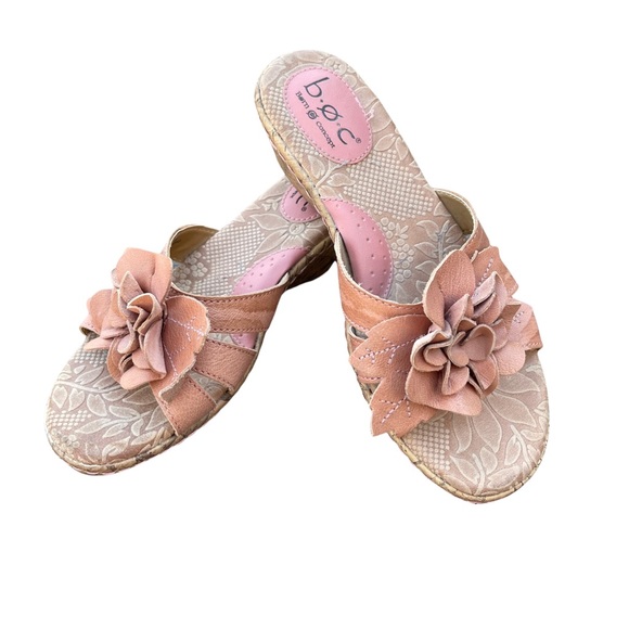 boc Shoes - BOC Cork Wedge Flower Petal Open Toe Leather Flip Flop Platform Sandals …